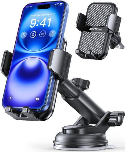 3-in-1 Car Phone Holder [122+LBS Strongest Suction & Stable Clamp Arm] 360° Adjustable Car Phone Mount, Cell Phone Holders for Your Car for Dashboard Vent, All Smartphones & Car Models