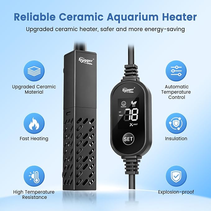 hygger Aquarium Heater, Upgraded Ceramic 50W Small Fish Tank Heater with Digital LED Controller, Fast Heating, Precise Temperature Control, Turtle Tank Heater for Freshwater/Saltwater
