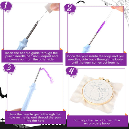 Yaomiao 6 Pcs Halloween Punch Needle Coaster Kit Punch Needle Embroidery Kits Craft Supplies with Patterns Yarns Tools Adhesive Felt Embroidery Hoop Instruction Holder for Adult DIY