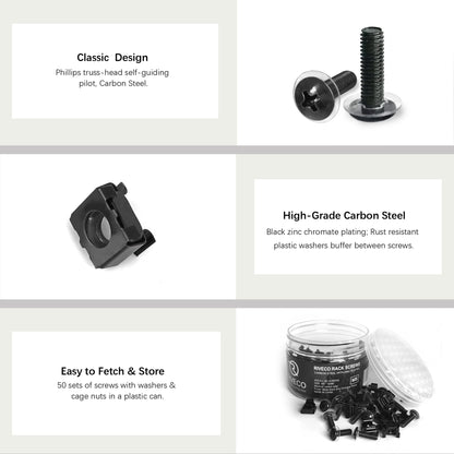 RIVECO M5 Rack Screws & Cage Nuts for Server Cabinets & Racks Mounting Network Equipment Clip Nuts 50 Sets Black