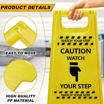 Amylove 3 Pcs Caution Watch Your Step Sign, 24" Height, Safety Bright Yellow Double Sided Floor Heavy Duty A-shaped Frame Design Plastic Warning Caution Sign for Home Yard Outdoor Wet Floor Step