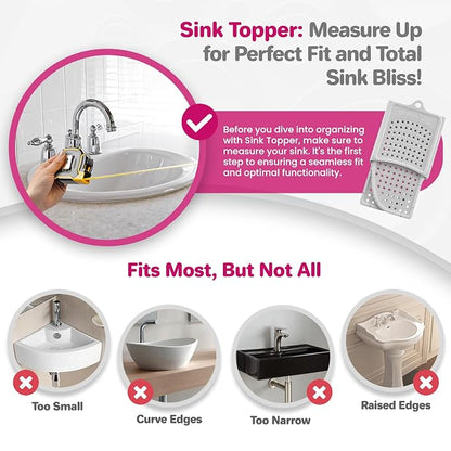 Sink Topper Bathroom Counter Cover & Storage Saver, Foldable Silicone Mat for Hot Tools, Hair Styling & Makeup, Beauty Brush Cleaning Mat, RV Camper Sink Cover & for Small Spaces (Large Pearl)