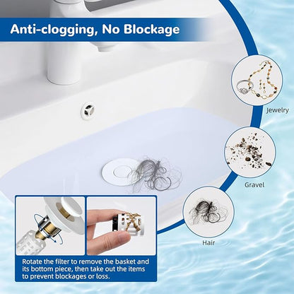 Hibbent Upgraded 3 in 1 Bathroom Sink Drain Strainer, Universal Pop Up Stopper