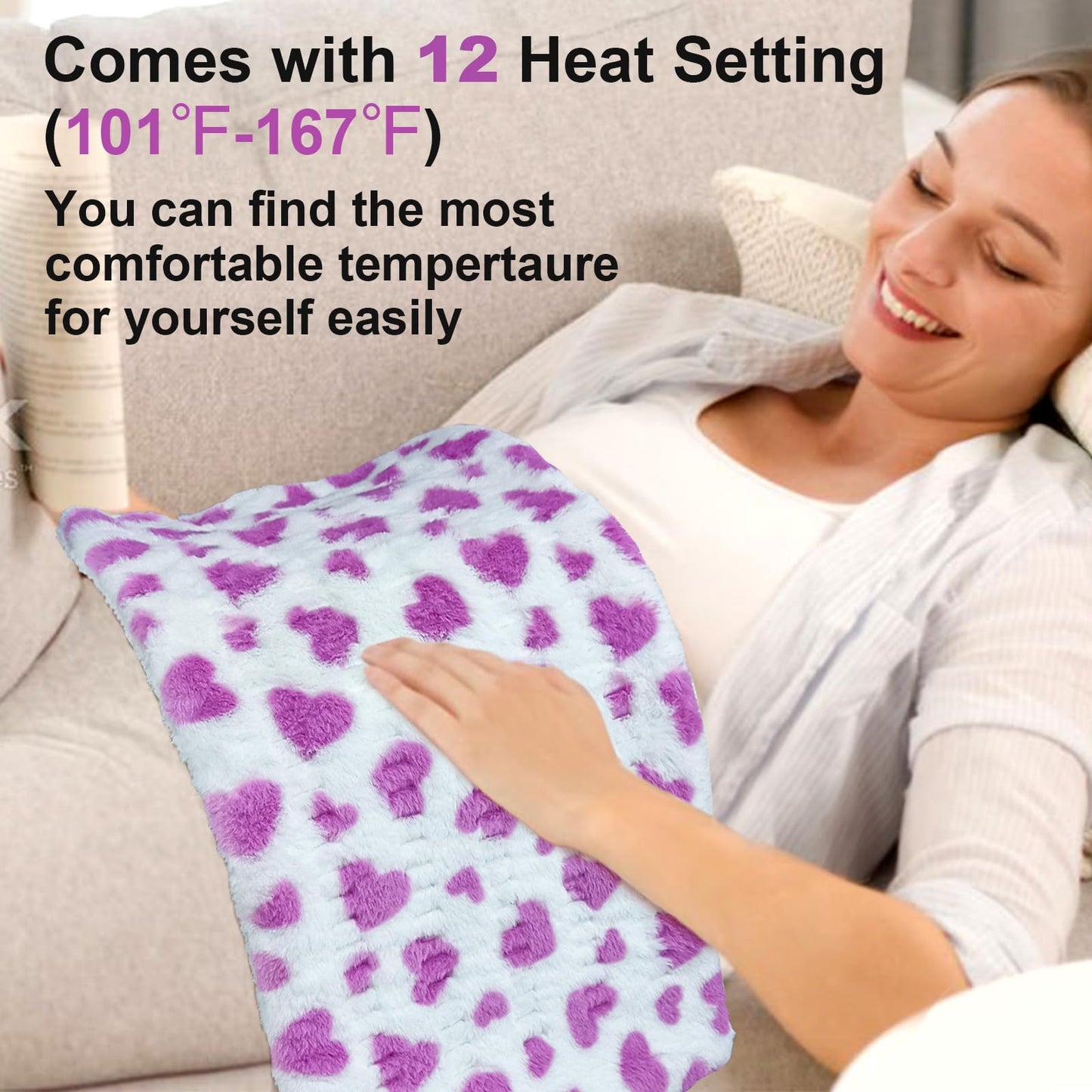 ZXU Heating Pad for Back Pain Relief, Ultra Soft Sherpa Heating Pad for Cramps Relief with 12 Heat Setting, Moist Heat Option, and Auto Shut Off Function Hot Heated Pad (Pink,Heart Pattern)