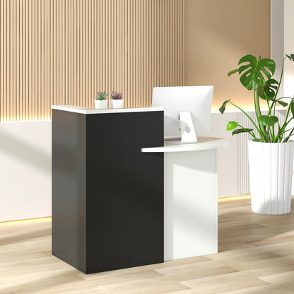 Giantex Reception Desk, Front Counter Desk with Lockable Drawer, Retail Counter Checkout Table with Round Tabletop, Corner Shelf & Adjustable Shelf for Office Beauty Salon Retail Store (Black)