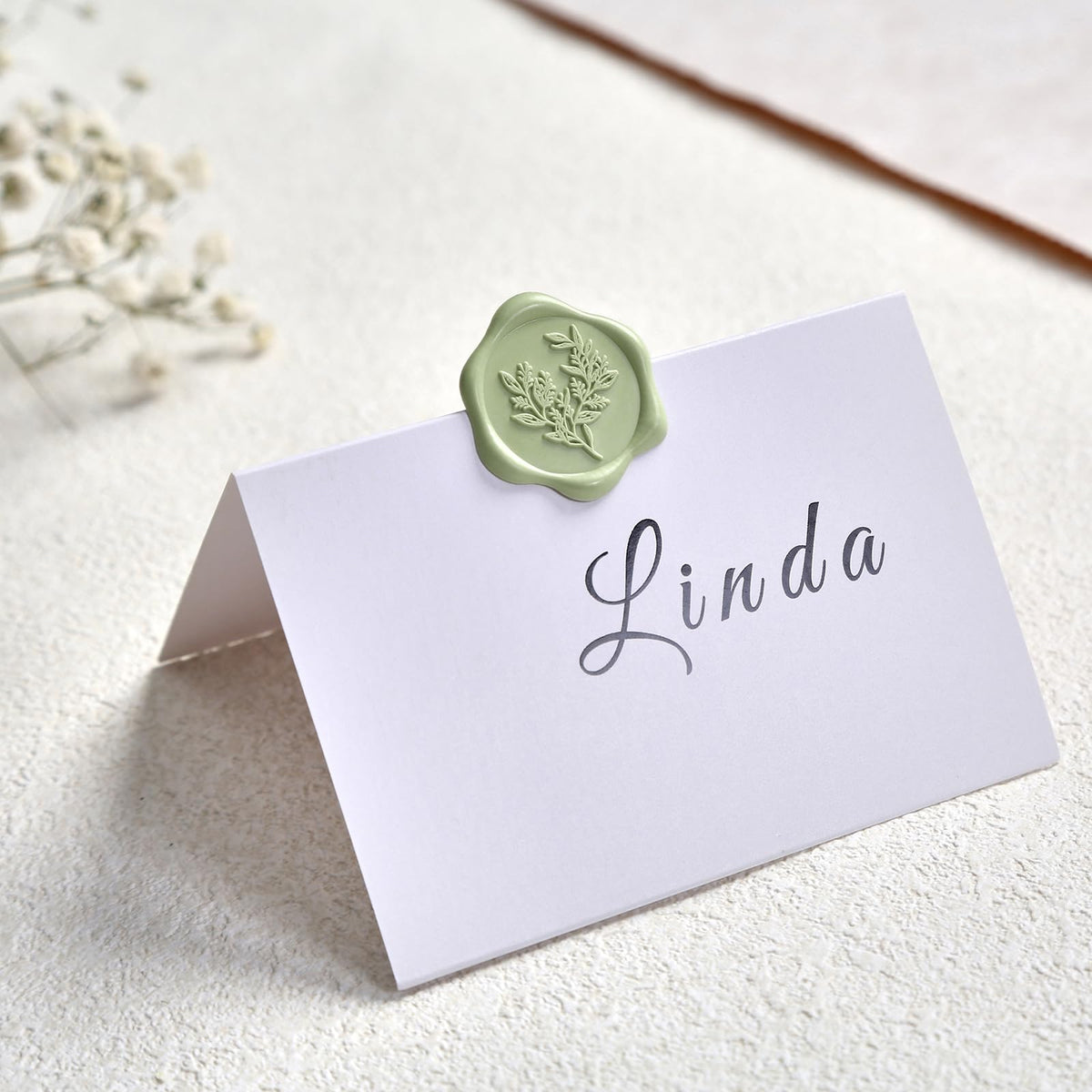 UNIQOOO Wax Seal Stickers - Eucalyptus Wedding Invitation Envelope Seal Stickers, 50 Pcs Self- Adhesive Sage Green Stickers, Perfect for Invitation, Christmas, Gift Wrapping