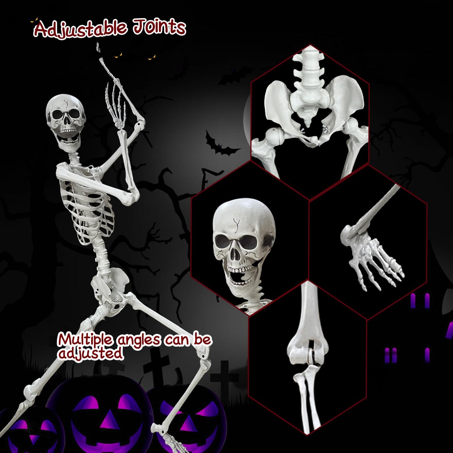Wocst 5.4Ft Halloween Life Size Human Skeletons Poseable Life Size Skeletons with Rope Plastic Human Bones with Movable Joints for Halloween Decoration