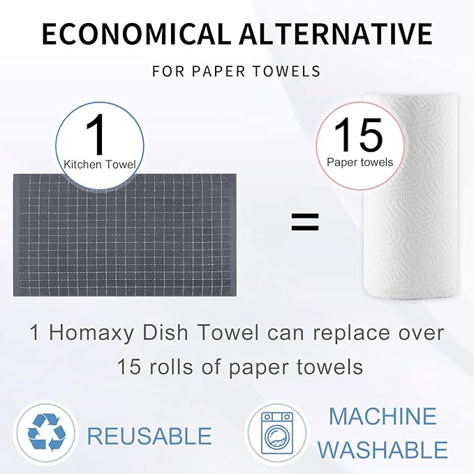 Homaxy 100% Cotton Terry Kitchen Towels, Checkered Designed, Soft and Super