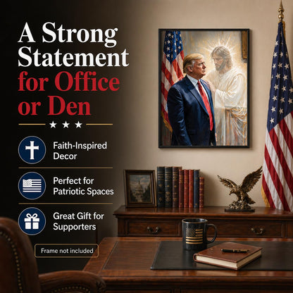 The Grace of God: Jesus & Trump Inspirational Painting 11x14 Unframed Poster - Religious Art Faith Leadership MAGA American Flag Patriotic Artwork for Home Office, Living Room, Conservative Christians