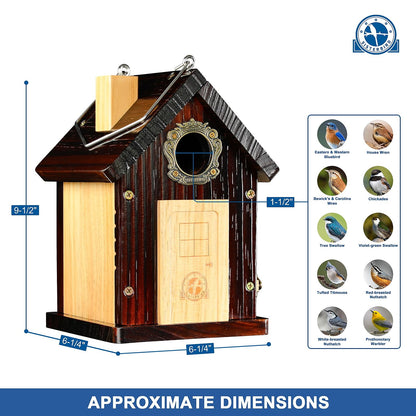 SISTERBIRD Pack of 2 Premium Bluebird Houses for Outside, All Seaons Bird Houses for Outside, Wooden Cabin Birdhouses for Outdoors, Weatherproof Courtyard Decorated Hanging Bird House