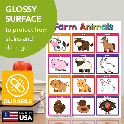 Educational Charts for Preschool to Grade 1 – Bright and Colorful Educational Visual / Learning Aid Wall Art Posters for Classroom | Glossy Durable Cardstock | 8.5" x 11" | 5 per Pack (Farm Animals)