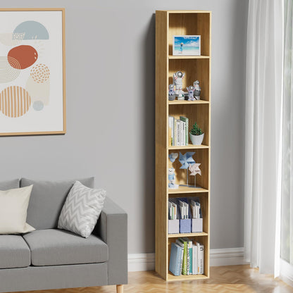 Nestwise 6 Tier Bookshelf, Open Tall Narrow Floor Standing Bookcase, Storage Organizer Bookshelves Freestanding Book Shelf for Living Room, Bedroom, Home Office (Oak, 6 Cube)