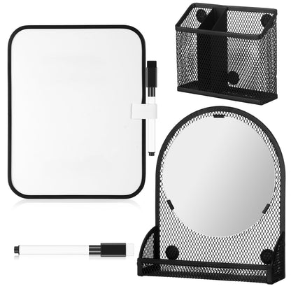 CroBlissful Set of 3 Magnetic Locker Accessories Include Mirror with Bottom Tray Magnetic Whiteboard with 2 Markers and Mesh Storage Basket for Students School Office Locker Organizer(Black)