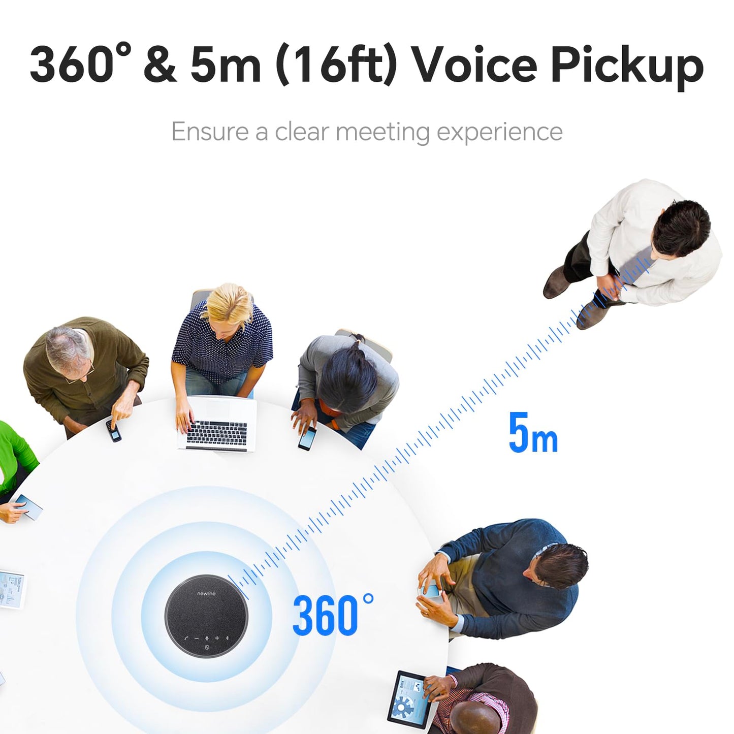 N newline Conference Speaker and Microphone, 2 Mics 360° Voice Pickup, AI Noise Reduction & Clear Calls, USB & Bluetooth Speakerphone, Up to 12H Call Time, for Small-to-Mid Meetings & Home Office