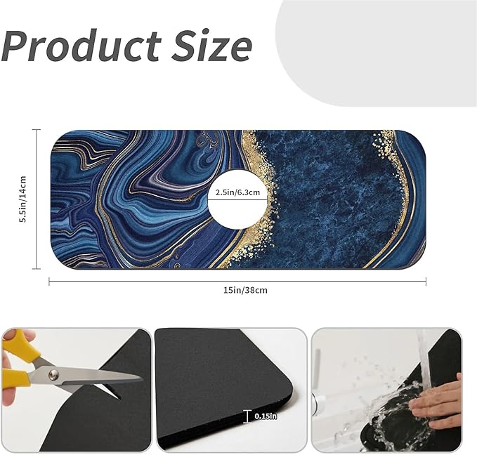 Kitchen Sink Splash Guard，Dark blue gold marble Faucet Mat Sink Gadgets-Super