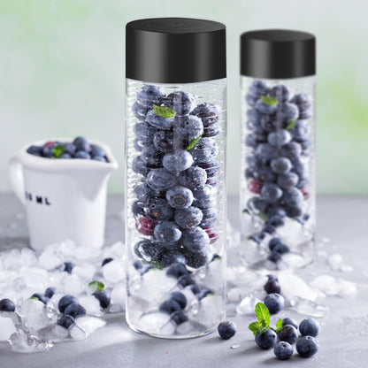 TANEMUDO 48 Pcs Clear Plastic Bottles 12 oz Empty Sensory Bottle with Caps Leakproof Drink Container Reusable Plastic Juice Bottles for Crafts Classroom Party Supplies (Black Lid)