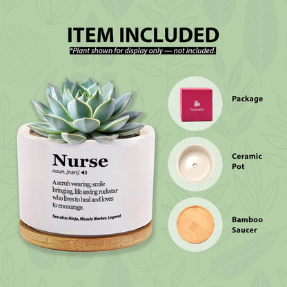 Nurse Definition Nurse Gift Appreciation Nurses Week Nursing Student Practitioner RN Graduation Gifts Ceramic Succulent Plant Pot with Bamboo Tray Round Home Office Decor 3.5 Inch White (No Plants)