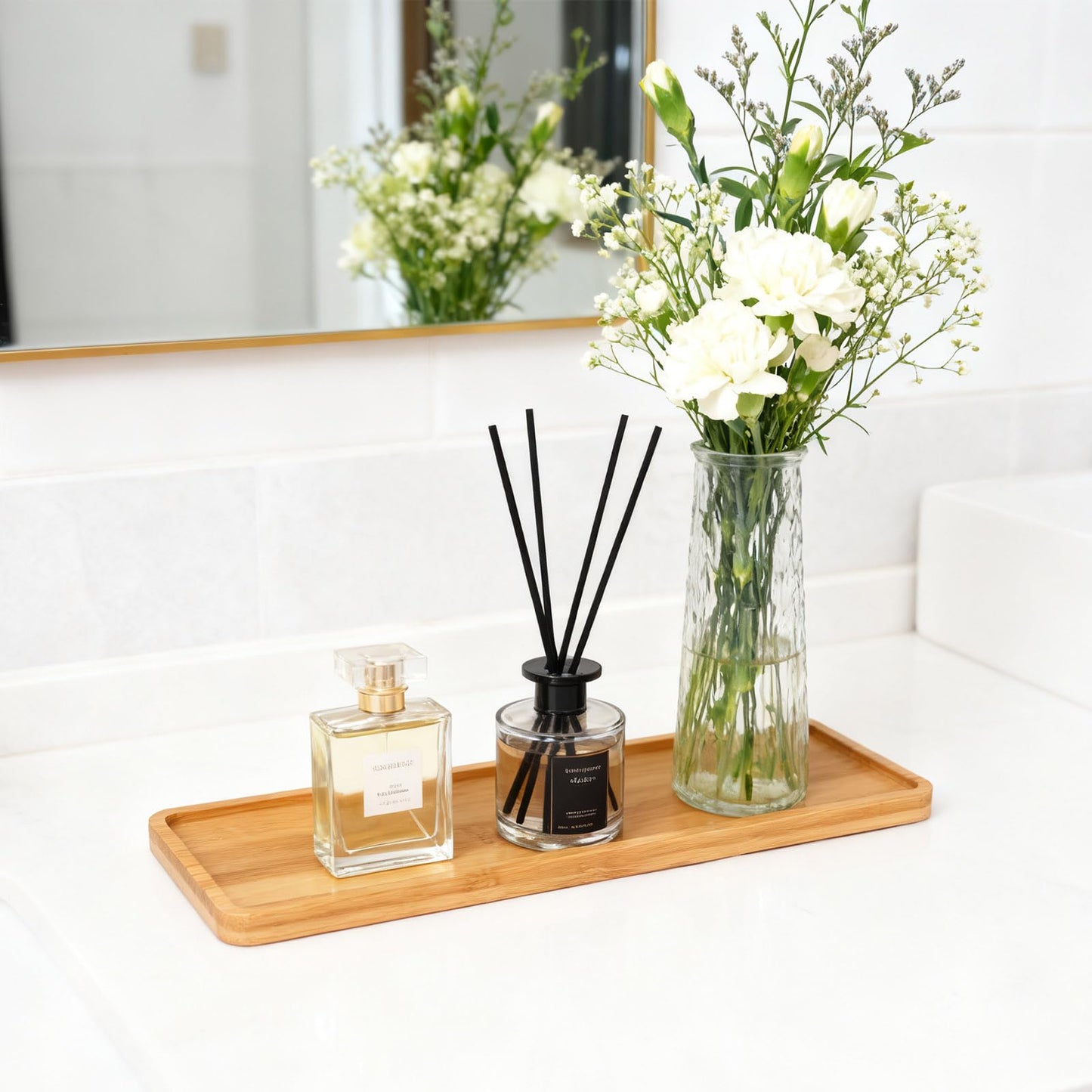 10 Pcs Wood Serving Trays, Rectangle Bamboo Tray for Bathroom, Wooden Serving Platter Vanity Tray for Dresser Snack Food Dinner Kitchen, 11 x 4 Inch(Rounded Edges)