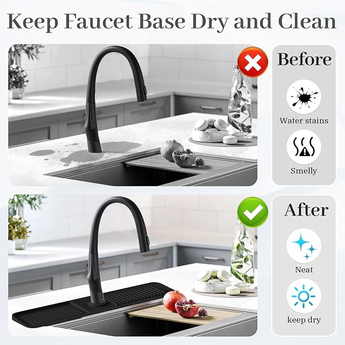 PoYang 24 Inch Faucet Mat for Kitchen Sink Splash Guard Behind Faucet, Sink