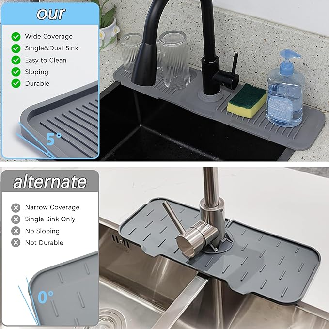 5° Slope Kitchen Sink Faucet Mat, Kitchen Sink Splash Guard, Silicone Material