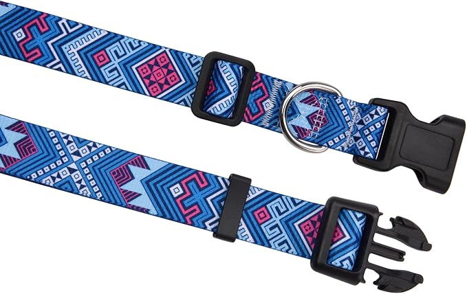 MarukoPet Dog Collar and Leash Set, Adjustable for Small Medium Large Dogs Puppy, Cute Design with Bohemia Floral Tribal Geometric Patterns Boys Girls Dog Collar(Blue Ethnic Style Set,S)