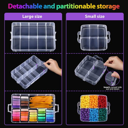 Bead Organizer, 2 Pack Craft Storage with Removable Dividers, Clear 3-Tier Plastic Organizer Box, Small Parts Organizers for Jewelry, Art, DIY Crafts, Kids Toys, Small Items