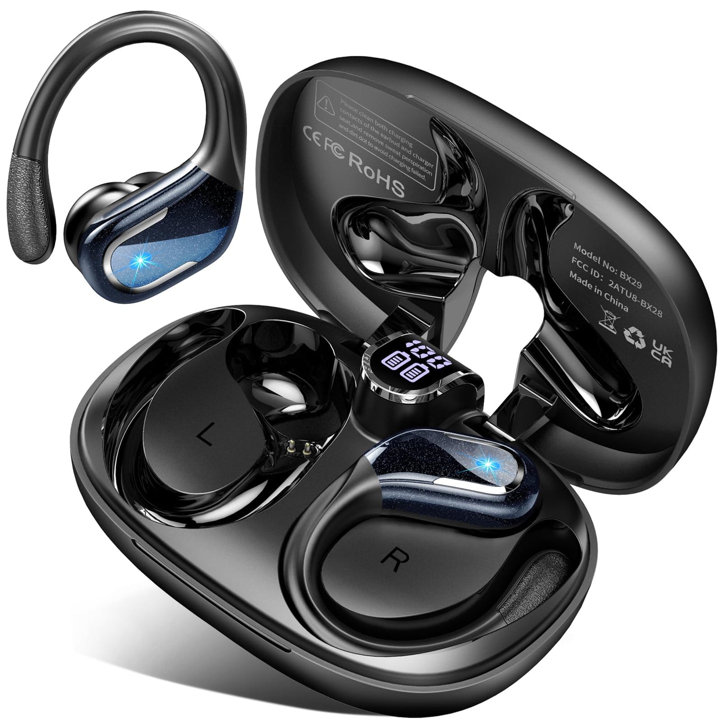 Ltinist Wireless Earbuds, 75hrs Bluetooth 5.4 Headphone Sport, 2025 Bluetooth Earbuds Deep Bass Over Ear Buds with Earhooks, ENC Noise Cancelling Earphone Mic, IPX8 Waterproof for Workout/Running/Gym