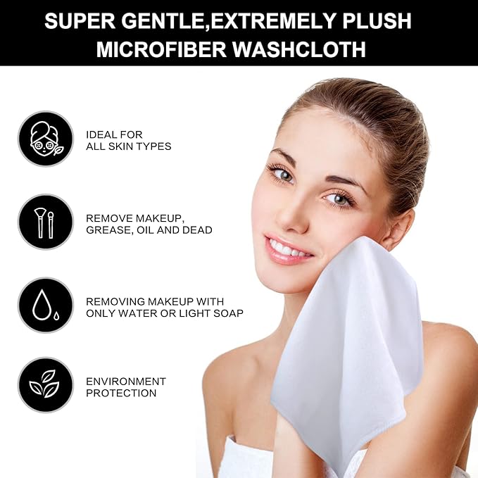 SINLAND Microfiber Facial Cloths Fast Drying Washcloth 12inch x 12inch White 6