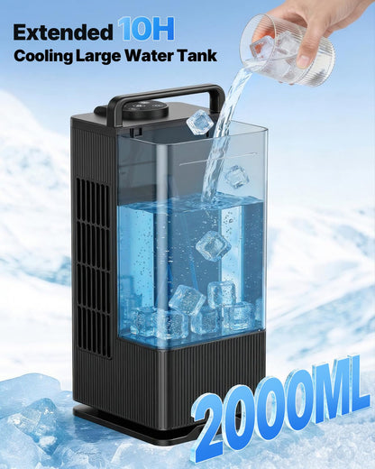 Mini Portable Air Conditioner Cooler: 2000ml Air Cooling Fan with 120°Oscillating - 3 Mist Modes & 4 Speeds, RGB Night Light, 1-8H Timer Remote Control - Portable Small AC for Bedroom, Room, Desk