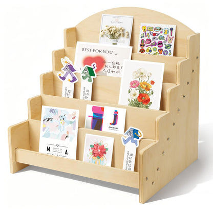 ZANAUWEKED Greeting Card Display Stand Holder,5-Tier Wooden Organizer Rack for Postcards ,Stickers, Bookmarks & Brochure Photos ,Tiered Display Stand for Retail Stores, Stationery Vendors