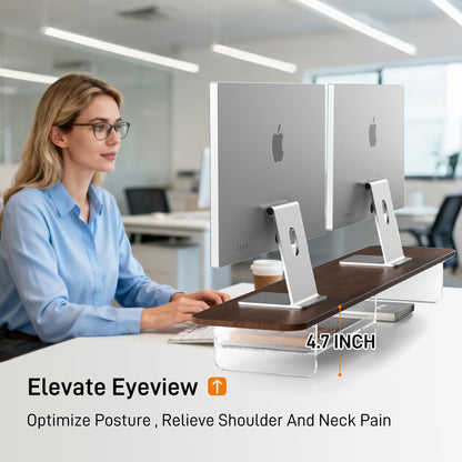 AFOOYO Large Dual Monitor Stand For Desk,43 Inch Desktop Computer Riser with Felt Drawer Acrylic Legs Desk Shelf Organizer For Computer/Laptop/PC/Printer/TV