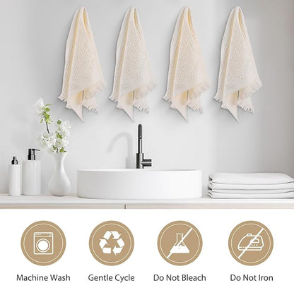 Boho Bathroom Decor Hand Towel 4 Pack 100% Turkish Cotton 14 x 30 Inch Boho