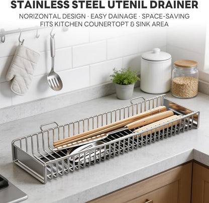 Dish Drying Rack in Sink, Extendable 304 Stainless Steel Dish Drainer for Kitchen Counter, Over The Sink with Utensil Holder, Corrosion Resistant Space Saving Drainage Basket