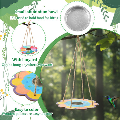 DoubleFill 100 Pack Bird Feeder Craft Kits for Kids Ages 3-8 Bird Feeder Craft Kits with Stainless Steel Bowls DIY Kids Crafts Wooden Art Painting Outdoor Bulk Toys for Children VBS Crafts