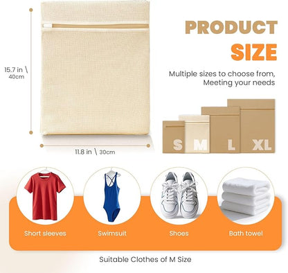 4Pcs Cotton Mesh Laundry Bags for Delicates, Breathable Mesh Garment Bag for