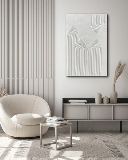 Creespi White Textured Wall Art - Hand Painted Abstract Oil Painting On Canvas 24x36 inch,Modern Minimalist Art Painting for Wall Décor