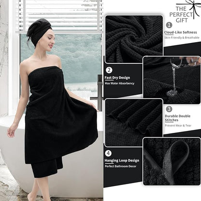 Black Hand Towels Set 2 Pack-16“x31”, Ultra Soft Microfibers Bathroom Towel Set