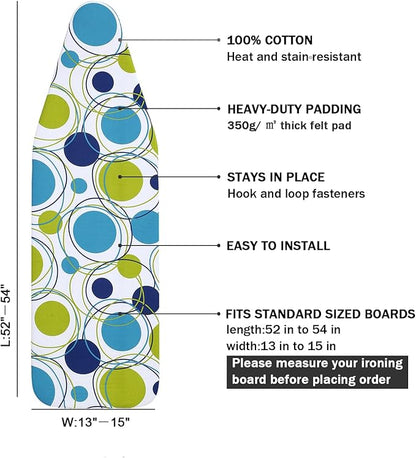 Ironing Board Cover and Pad Standard Size 15" x 54", 3 Pairs of Hook and Loop