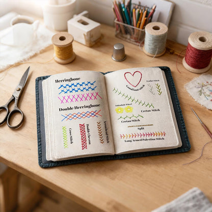DELRRYJ 2026 Upgraded Embroidery Stitch Book Kit, 108 Patterns with Tools & Tutorials, Beginner Embroidery Kit, Portable All in One Hand Embroidery Book for Adults & DIY Craft Lovers