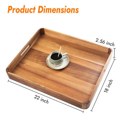 GinSent Large Ottoman Tray Wooden Serving Tray with Handles, Rectangle Big Wood Tray for Living Room Ottoman Coffee Table Counter Decor, Kitchen Versatile Tray for Food Breadfast Party Picnic