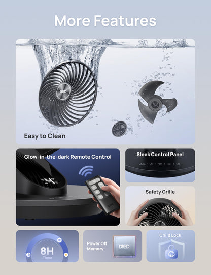 DREO Fan for Bedroom, 13-Inch Oscillating Table Air Circulator Fan for Whole Room, 120° Tilt Adjustment, 25dB Ultra-Quiet, 75ft Powerful Airflow, 4 Speeds Desk Fans with Remote for Home, Office