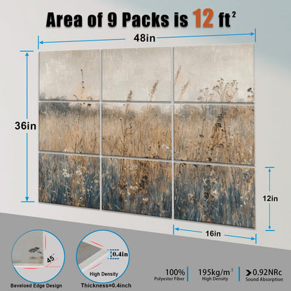 ENSEPST 9 Pack Wall Art Acoustic Panels,48" X 36"Sound Absorbing Panels, Decorative Sound Dampening Panels, Acoustic Treatment for Studio Home and Office （time）