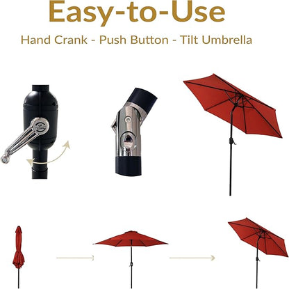 Sunnydaze Outdoor Patio Umbrella - Polyester Table Market Umbrella with Push-Button Tilt and Crank - 6 Sturdy Ribs - Burnt Orange - 7.5ft