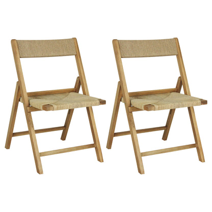 JONATHAN Y Kiawah Woven Seagrass and Natural Teak Wood Folding Chair Set of 2 for Dining Room, Coastal Armless Space-Saving Portable Seat with Natural Finish, No Assembly Required FLD1002A-SET2