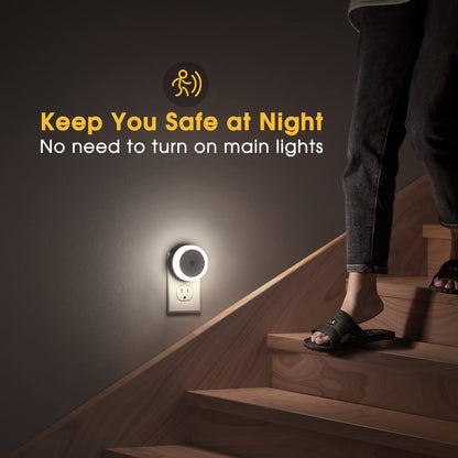 Briignite LED Baby Night Lights Plug into Wall [4Pack], Nightlight with Light Sensors for Kids Room, Bathroom Stair Lights, Hallway Light, Warm White