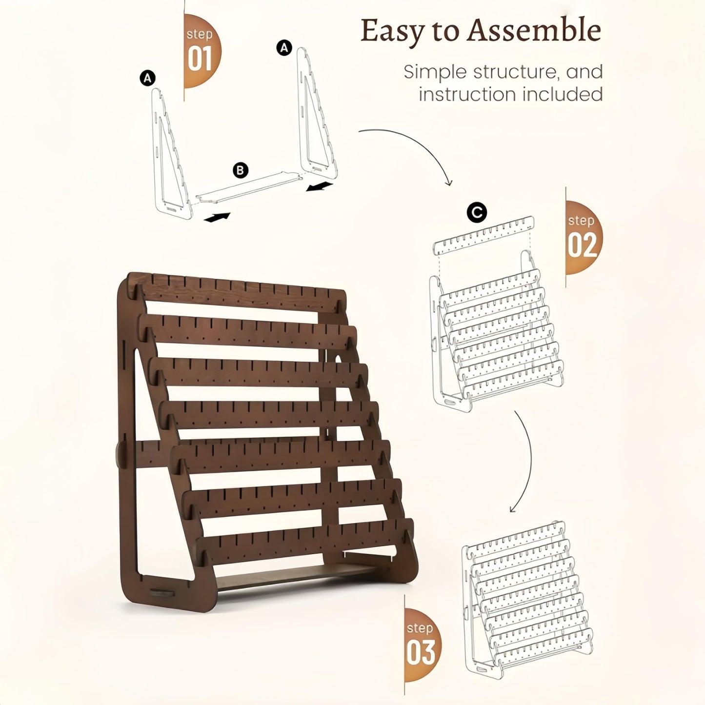 YZ BY YIZHE Solid Wood Earring Organizer Multi-Layer Display Rack for Earrings, Necklaces, Bracelets Jewelry Storage Holder for Dresser, Countertop Rustic Farmhouse Decor (9.84" x 4.33" Brown)