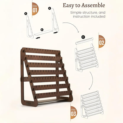 YZ BY YIZHE Solid Wood Earring Organizer Multi-Layer Display Rack for Earrings, Necklaces, Bracelets Jewelry Storage Holder for Dresser, Countertop Rustic Farmhouse Decor (9.84" x 4.33" Brown)