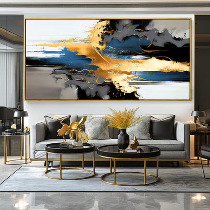 Wall Art Abstract Wall Art Prints Canvas Painting Black Yellow Blue Modern Large Artwork for Living Room Bedroom Office Home Decor 20"x40" with Framed