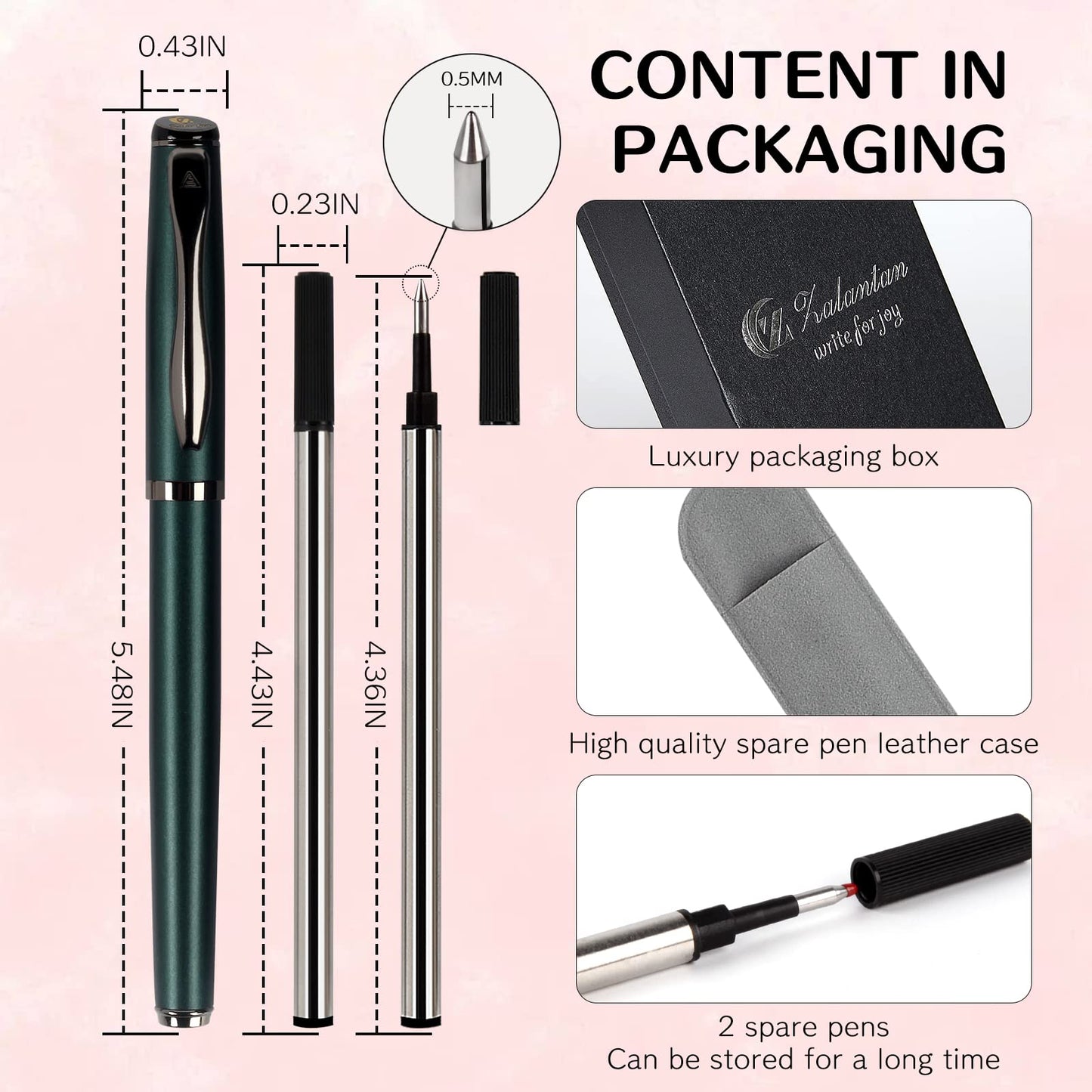 Zalantan Liquid Ink Rollerball Pen,Essential Business Nice Pens,Metal pen Smooth writing stylish design effortless writing,Luxury pens with gift case for Men & Women with 2 Refills