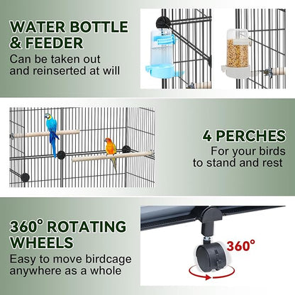 VISCOO Upgraded Encrypted 46-Inch Bird Cage, with Wooden Perches, Metal Parakeet Cage with Slide-Out Tray, Water Bottle&Feeder, Bird Cages for Parrot,Parakeets,Cockatiel,Lovebird,Small Mid-Sized Birds